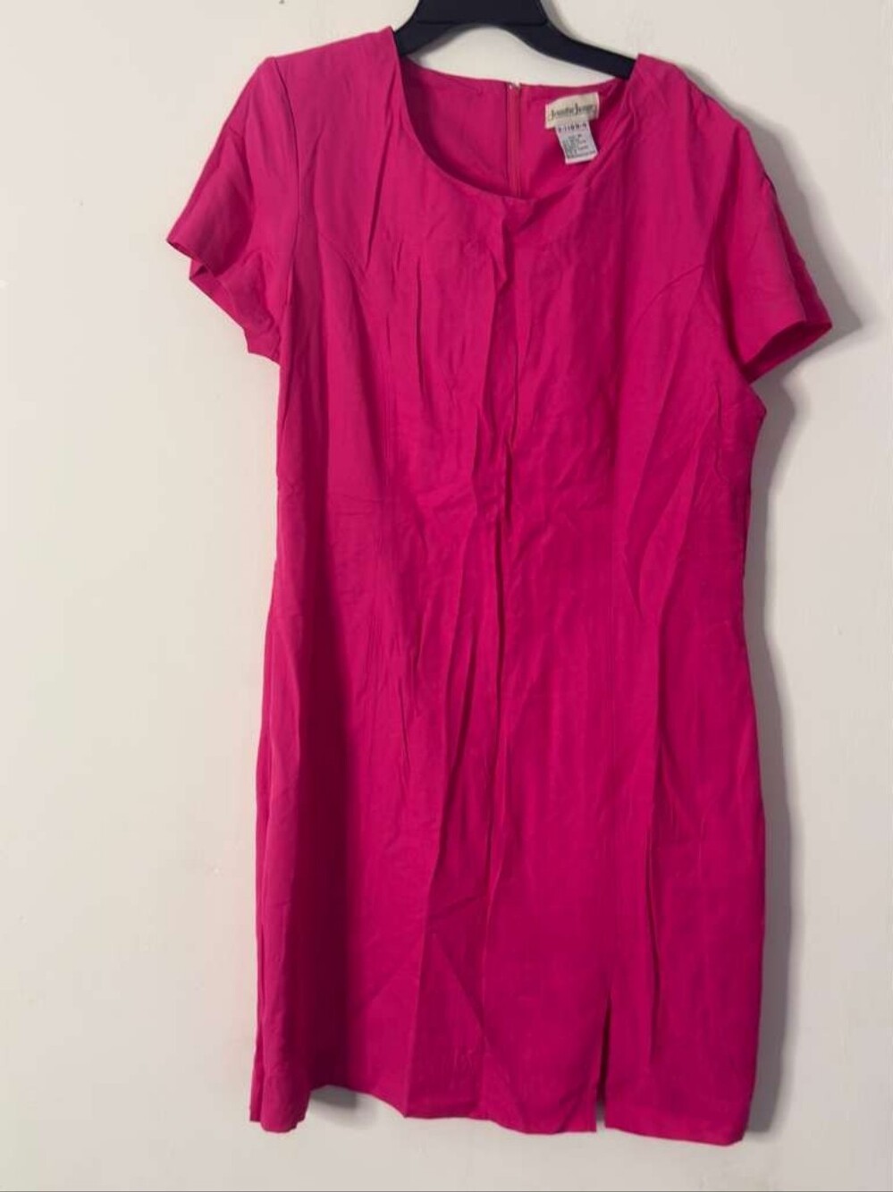 Vintage Jennifer James Pink Rayon Blend Dress Size 16 Back Zipper Cap Sleeves